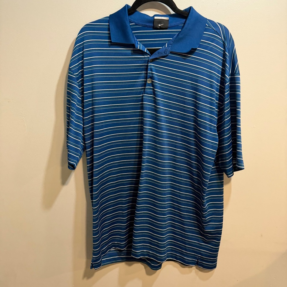 Nike Golf Mens XL Blue Striped Short Sleeve Performance Polo Shirt RN56323